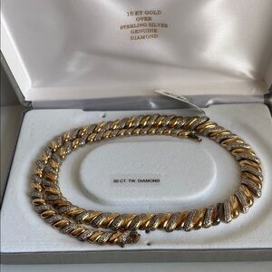 18 KT Gold Over Sterling Silver Diamond Necklace New .50 CT TW Diamond New